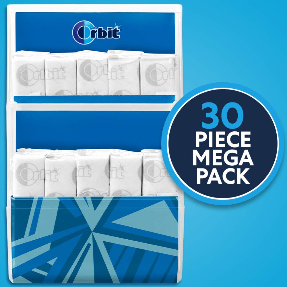 ORBIT Gum Peppermint Sugar Free Chewing Gum Individually Wrapped Mint Mega Packs, 6 Count, 30 Piece Bulk Box