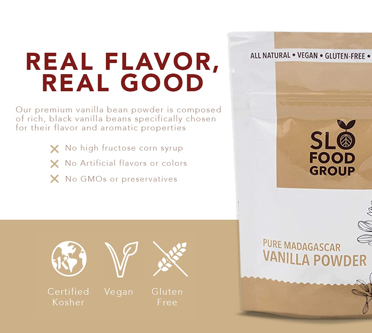 Slofoodgroup - Madagascar Vanilla Bean Powder - [ 16 oz.] - Made from Premium Whole Ground Grade A Vanilla Beans from Madagascar - For Cooking