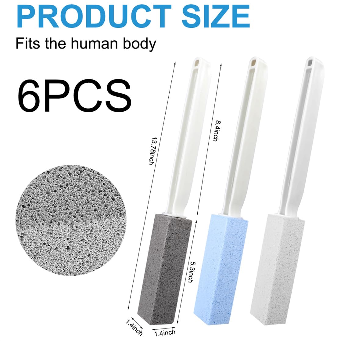 Pumice Stone 6 Packs Long Handle Toilet Bowl Cleaner Eco Friendly Toilet Stain Remover Scouring Sticks for Kitchen Bath Pool Grills Cleaning