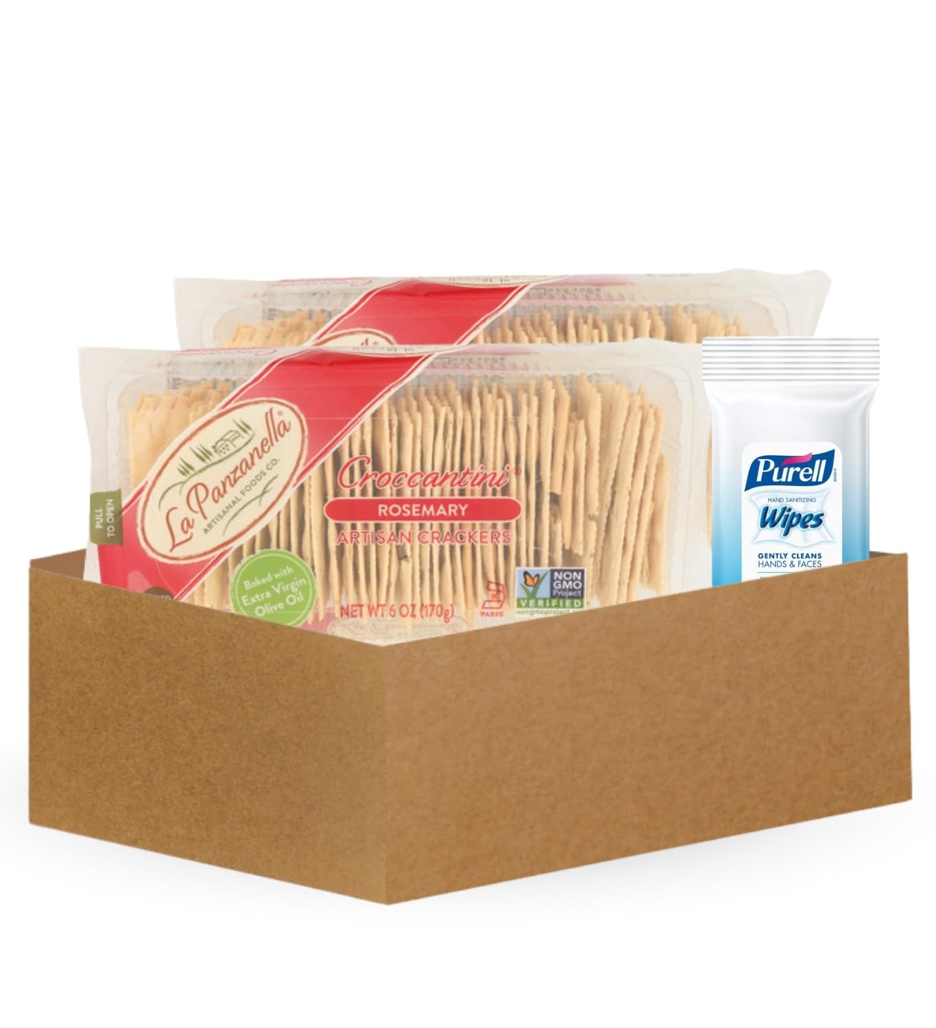 Rosemary Crackers - 2x La Panzanella Rosemary-Mini Croccantini-Crackers 6 oz Bundle with Hand Sanitizing Wipes - Crisp Artisan Snack Crackers