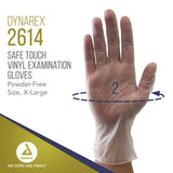 Dynarex Safe-Touch Vinyl Disposable Exam Gloves, Powder-Free, Food Safety and Compliance, Ambidextrous, Clear, X-Large, 1 Case, 10 Boxes of 100 Gloves