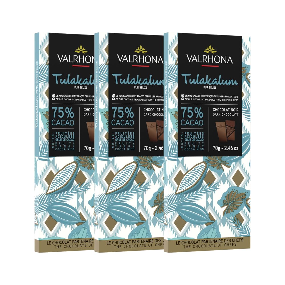 Valrhona Premium Dark Chocolate TULAKALUM 75% Cacao Tasting Bars-Single Origin Belize Gourmet French Chocolate Perfect for Baking & Frostings