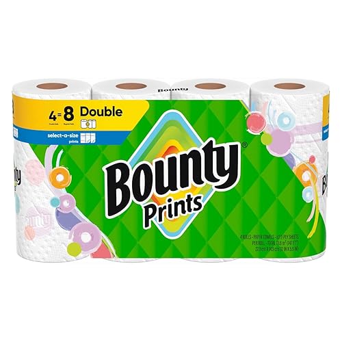 Bounty, Paper Towels 4 Double Select-A-Size Printed Rolls, 4 Count