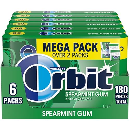 ORBIT Gum Spearmint Sugar Free Chewing Gum Individually Wrapped, Mint, Mega Packs, 6 Count, 180 Piece Bulk Box