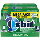 ORBIT Gum Spearmint Sugar Free Chewing Gum Individually Wrapped, Mint, Mega Packs, 6 Count, 180 Piece Bulk Box
