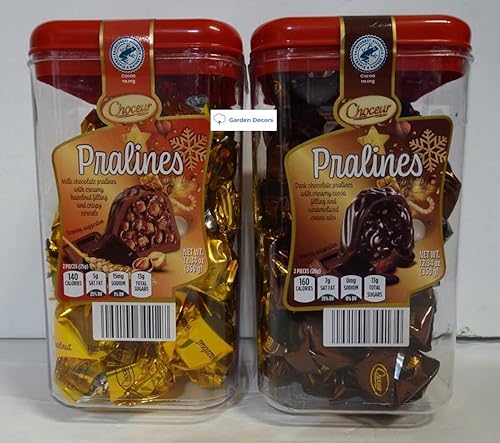 Choceur Pralines Dark Chocolate and Milk Chocolate Hazelnut 12.34oz 350g (Two Tubs)