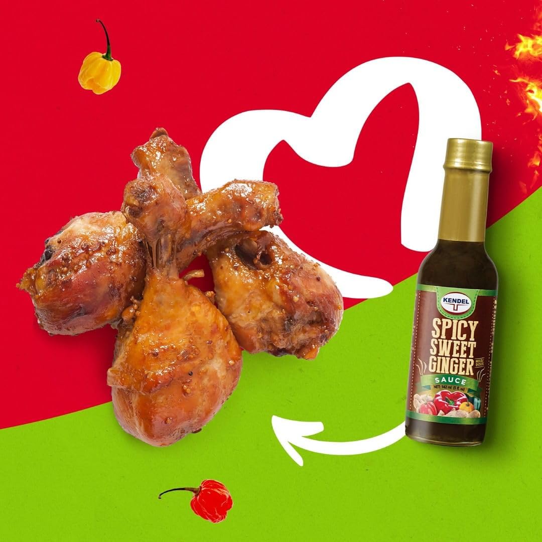 Kendel Spicy Sweet Ginger Sauce - Authentic Jamaican Ginger & Pepper Sauce, 142ml | Perfect for Sweet and Spicy Dishes, Marinades & Table Seasoning