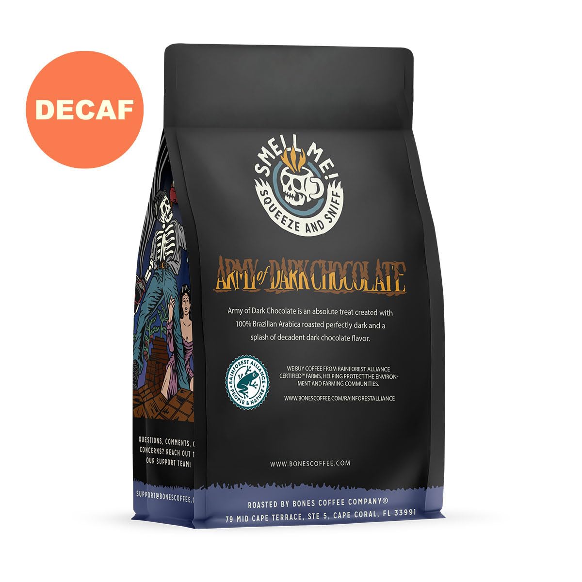 Bones Coffee Company Decaf Army of the Dark Chocolate Decaffeinated Flavored Coffee, Medium Roast Low Acid Arabica Beans Compatible with Auto drip