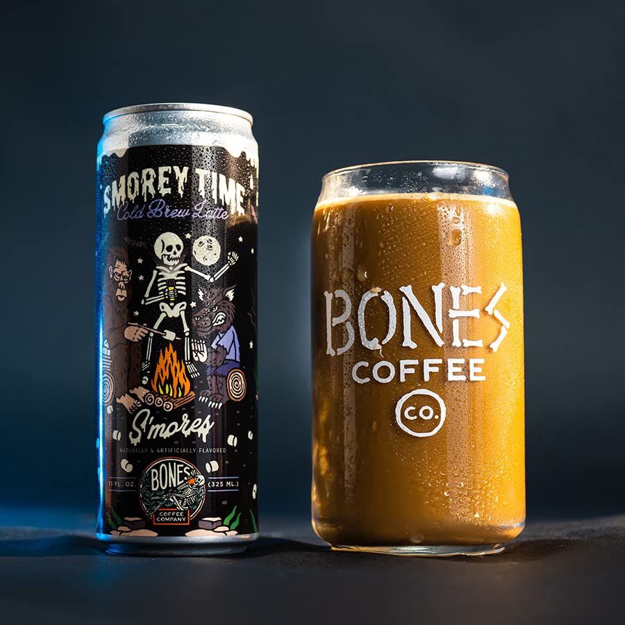Bones Coffee Company S'mores Iced Coffee Latte - S'mores Flavored Canned Coffee Drink - 12 Pack Cans - 11 Oz Each