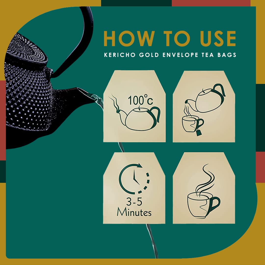 Kericho Gold Black Tea - Kenya Origin - Unique Flavor - 100 Envelopes Tea Bags (Pack of 2)
