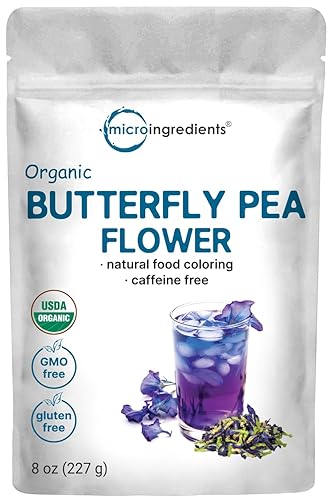Micro Ingredients Organic Butterfly Pea Flower Tea, 8 oz (680+ Cups) | Loose Leaf Herbal Tea | Natural Blue & Purple Color | Rich in Antioxidants |