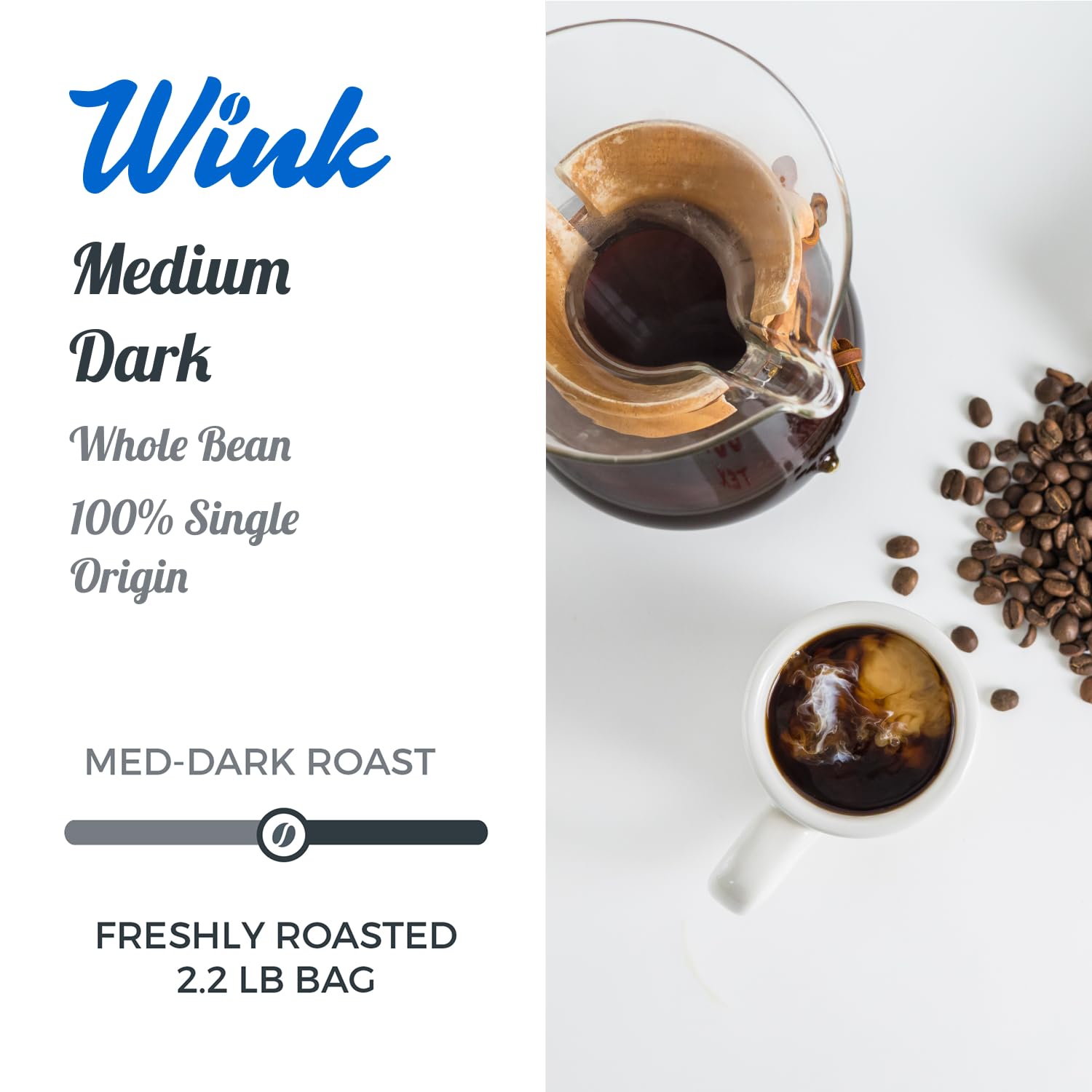 Wink Coffee Medium Dark Roast Espresso Whole Bean Coffee, 2.2 lb Bag, 100% Arabica Coffee Beans, Single Origin, Gourmet, Small-Batch, Smooth Rich