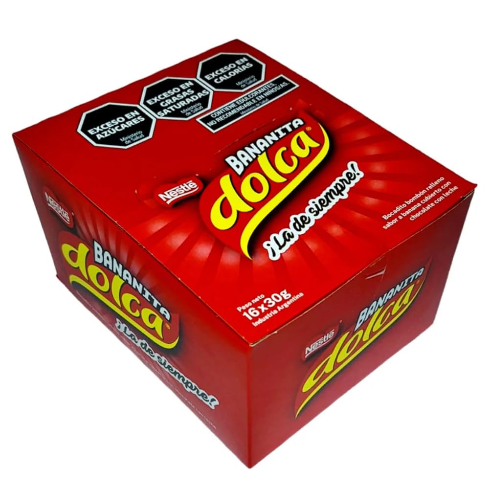 DOLCA Bananita con Baño de Chocolate y Relleno Sabor Banana 480 grs. / Banana Flavoured Candy covered in Chocolate 16.93 oz.