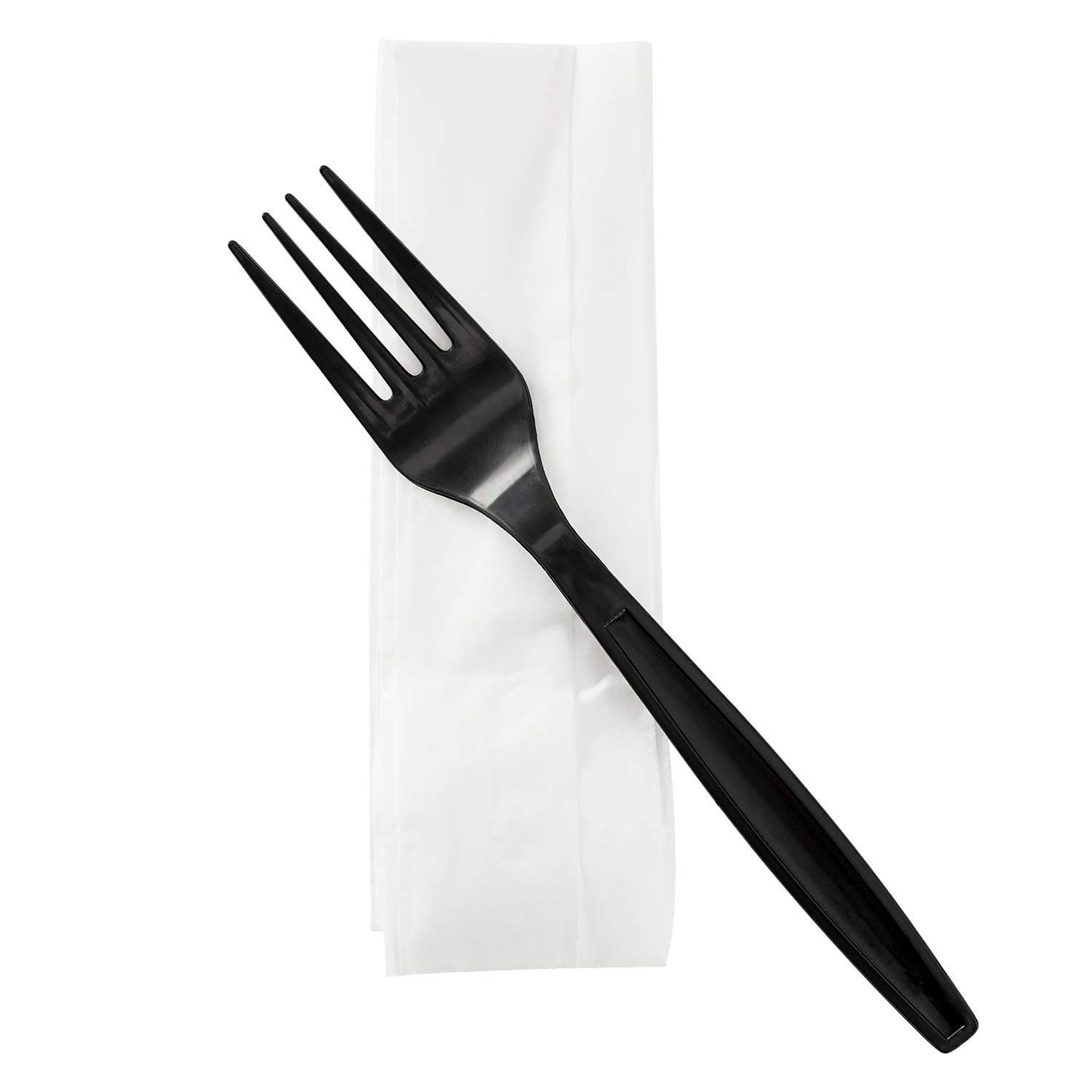 Karat [ 500 ct ] Black Wrapped PP Plastic Cutlery Set with Napkin (Fork, 1-ply Napkin) U2206B