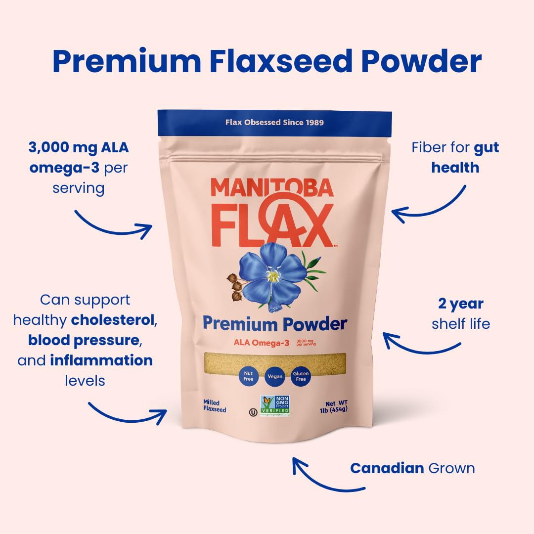 Premium Flaxseed Powder (NEW LOOK!) | Manitoba Flax by Manitoba Milling Co.| 1 lb. bag | 3000 mg Omega-3, Fiber, Plant Protein | Vegan, Non-GMO