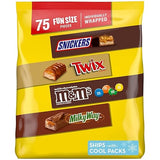 Mars Snickers, M&M'S Milk Chocolate, Milky Way & Twix Fun Size Chocolate Candy Variety Pack, 75 Ct Bulk Bag (2.73 Pounds)