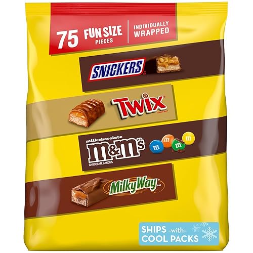 Mars Snickers, M&M'S Milk Chocolate, Milky Way & Twix Fun Size Chocolate Candy Variety Pack, 75 Ct Bulk Bag (2.73 Pounds)