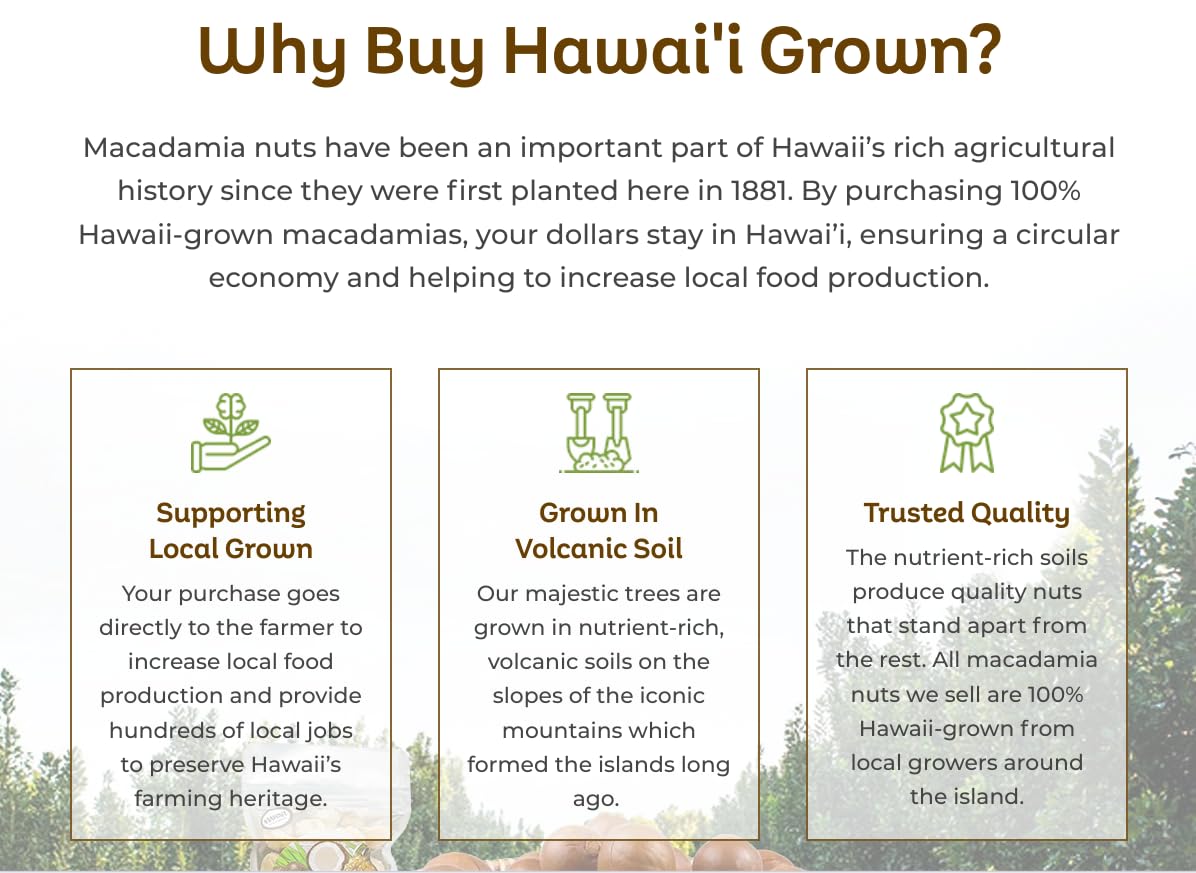 Hawaiian Macadamia Nut Company Premium Whole Kernel Macadamia Nuts, Dry Roasted with Sea Salt, 100% Hawai'i-Grown - Buttery Smooth Crunch, Sustainably