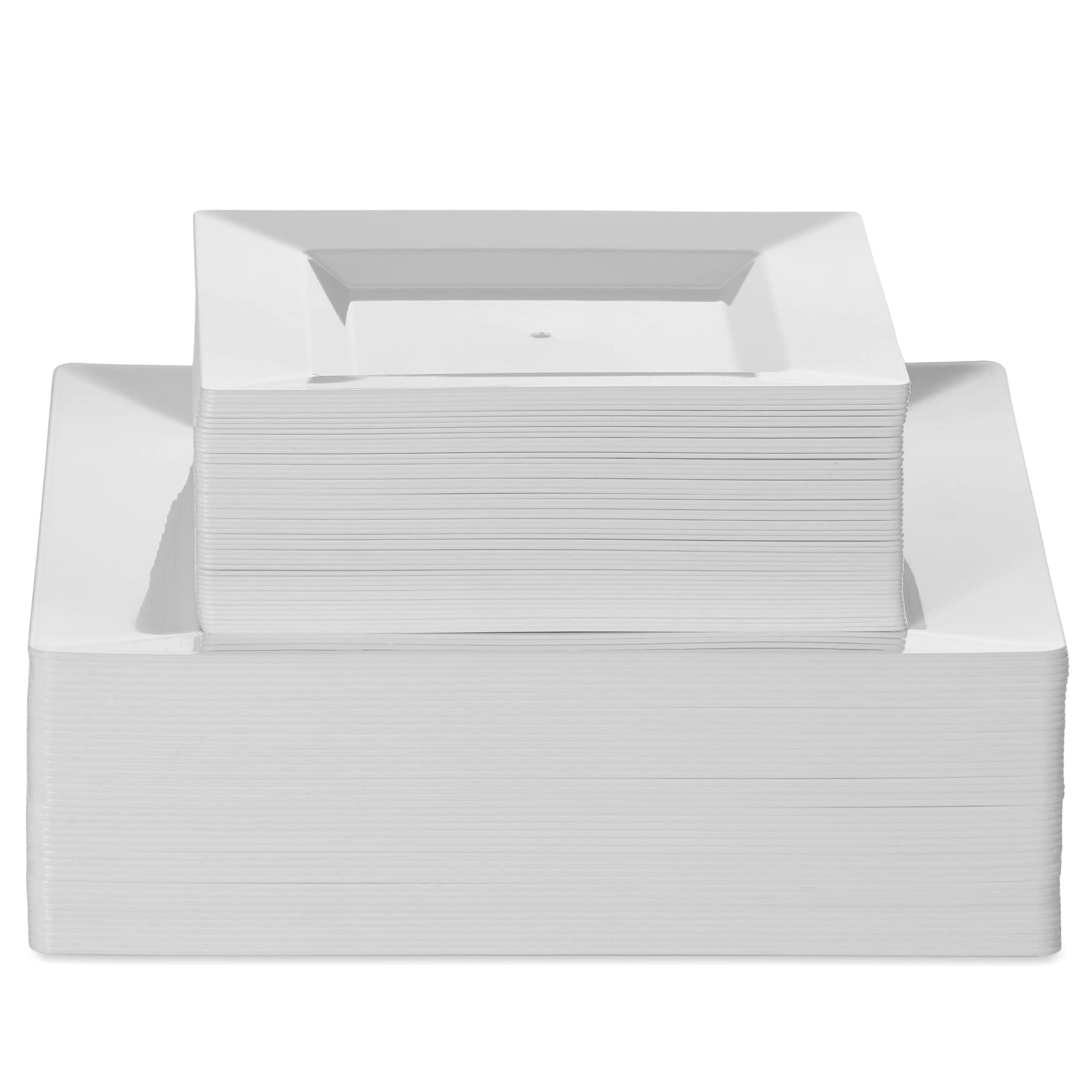 BloominGoods 100 PCS Disposable Plastic White Square Plates, 100-Pack 6.5 & 10 In. Combo Premium Heavy Duty Square Plastic Plates, Ideal For Wedding