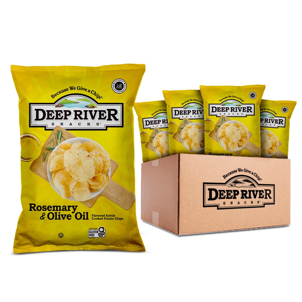 Deep River Rosemary & Olive Oil Kettle Cooked Chips 2 oz (Pack of 24), Gluten Free Potato Snack, Premium Quality, Healthy Crunchy Treat, Perfect