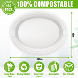 IJRPLM Oval Paper Plates,100 Pack 100% Compostable Oval Plates, 12 Inch Heavy Duty Paper Plates,Large Paper Plates,Eco-Friendly Biodegradable