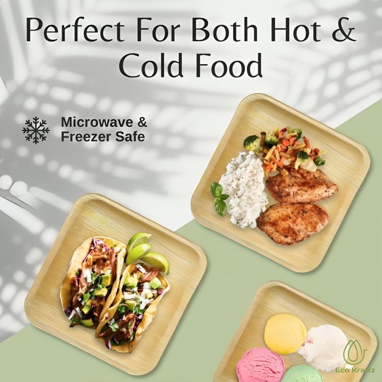 Eco Kraftz 300 Square Palm Leaf Plates-Compostable & Biodegradable, Sturdy Disposable plates for Weddings, Events, Odor-Free, Microwave Safe (300 Pcs