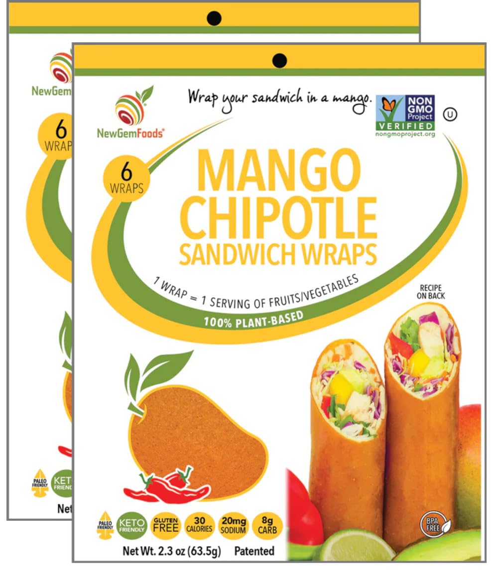 Mango Chipotle Sandwich Wraps (Two-Pack) - Gluten-Free, Vegan, Low-Carb Wraps with Sweet & Smoky Flavor - Non-GMO, Plant-Based, Paleo Tortilla