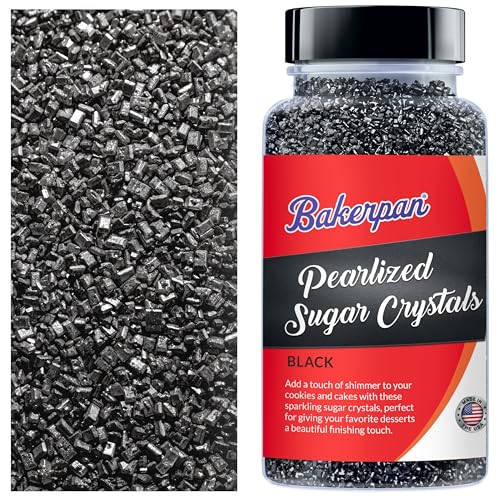 Bakerpan Pearlized Sugar Sprinkles for Baking - 5 Ounce - Sparkling Black Decorating Sugar Crystals for Cookies, Cake Pops, Ice Cream (Made in USA)