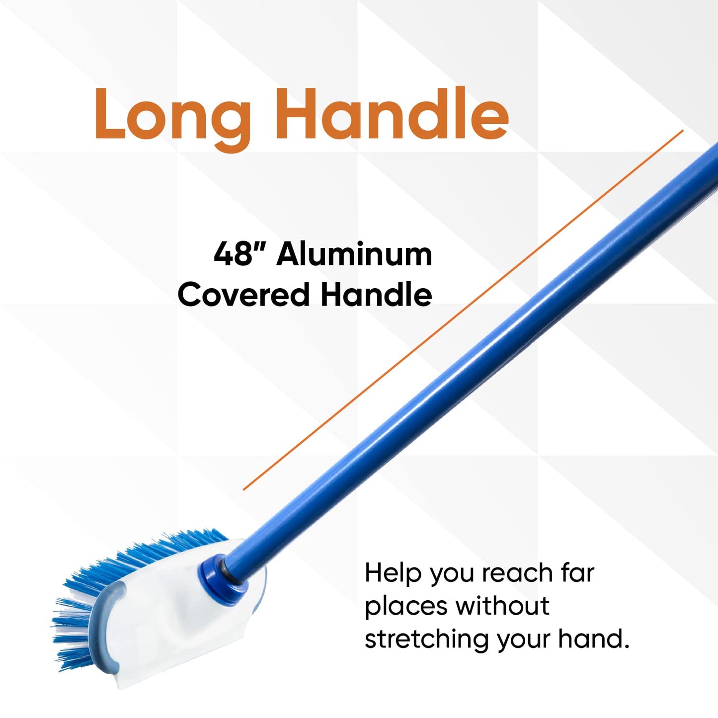 Superio Deck Scrub Brush with Long Handle 48 Inches, Heavy Duty Stiff Bristles Grout Scrubber with Scraper - Cleans Hot Tub, Swimming Pool, Granite
