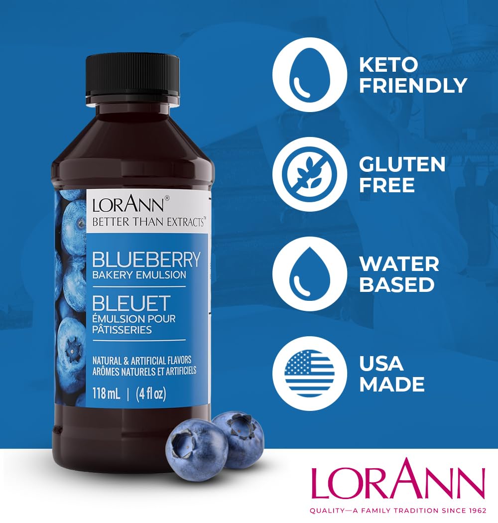LorAnn Oils Blueberry Bakery Emulsion: True Essence, Ideal for Boosting Fruit Tones in Cakes, Cookies & Desserts, Gluten-Free, Keto-Friendly, Extract
