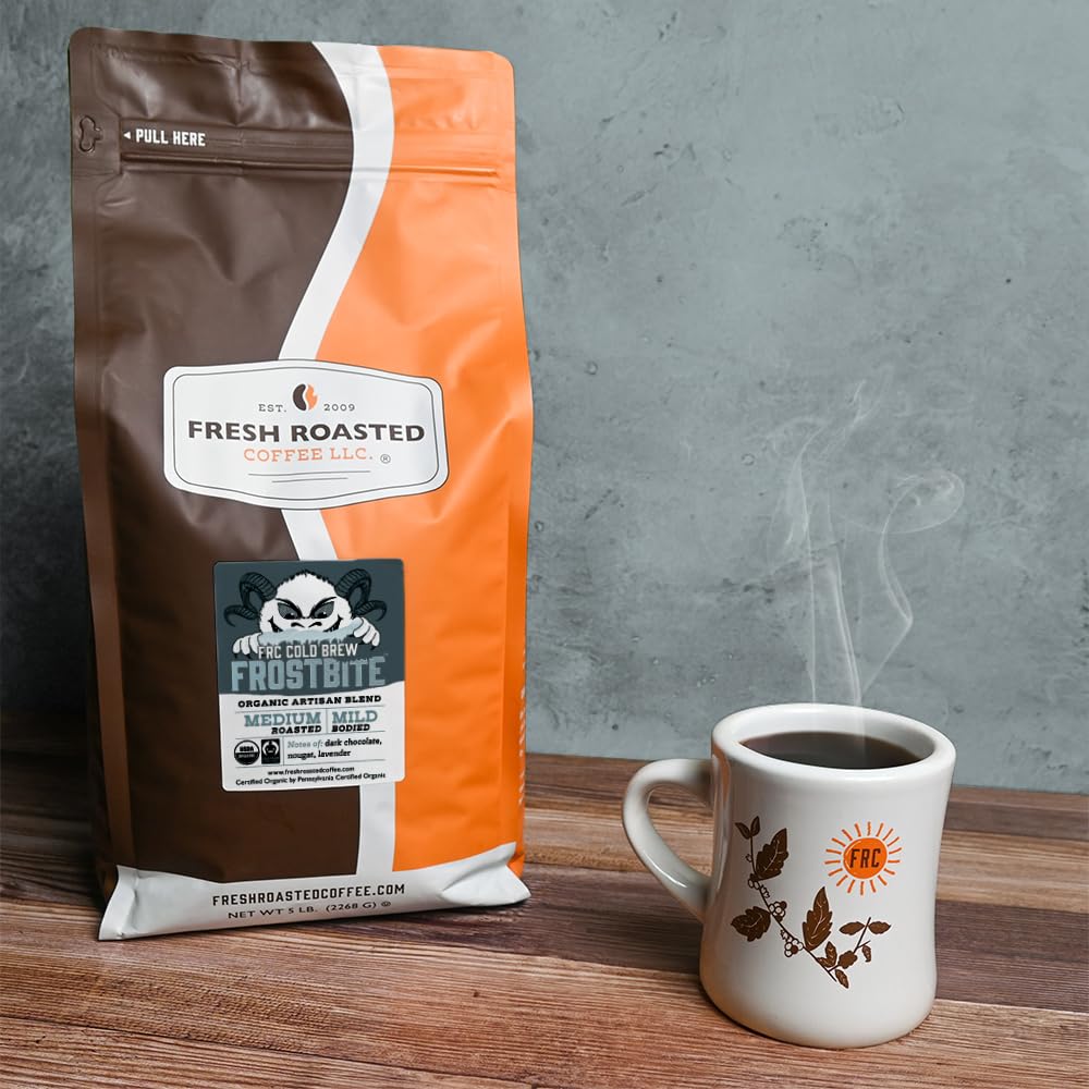 Fresh Roasted Coffee, Organic Frostbite Cold Brew Coarse Ground Coffee, Medium Roast, USDA Organic, 3rd Party Tested for Mold, Mycotoxin & Pesticides