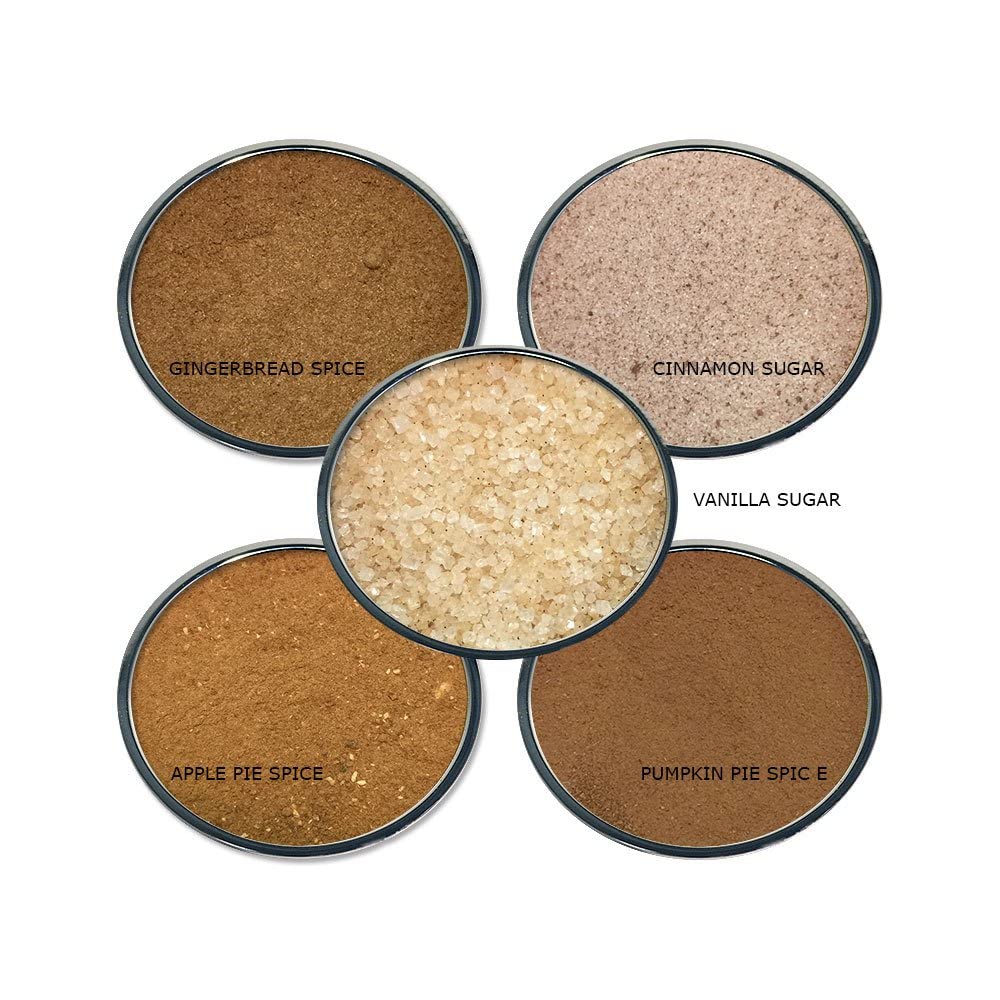 Holiday & Baking Seasonings Gift Set - Contains: 5 different jars (1 each of: Apple Pie, Pumpkin Pie, Gingerbread Spice, Vanilla Sugar and Cinnamon