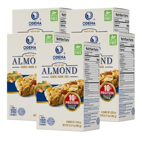 ODEHA Almond Protein Bar - Vegan Snack Bars with Cashews, Raisins & Seeds - MSG Free - Premium Asian Chips - Healthy Snack for Adults and Kids - 6.77