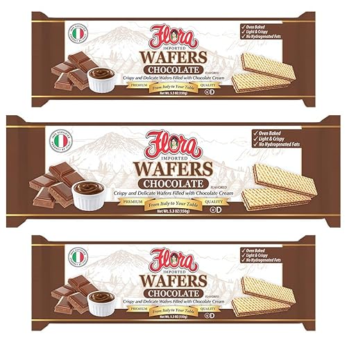 Flora Italian Wafers Chocolate - Crispy Italian Wafers Filled with Chocolate Cream - Oven-Baked - No Hydrogenated Fats - 5.3 oz (150g)