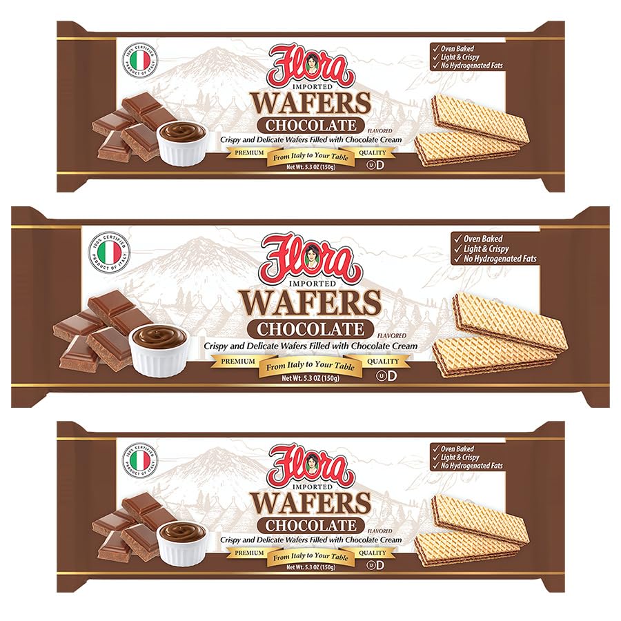 Flora Italian Wafers Chocolate - Crispy Italian Wafers Filled with Chocolate Cream - Oven-Baked - No Hydrogenated Fats - 5.3 oz (150g)