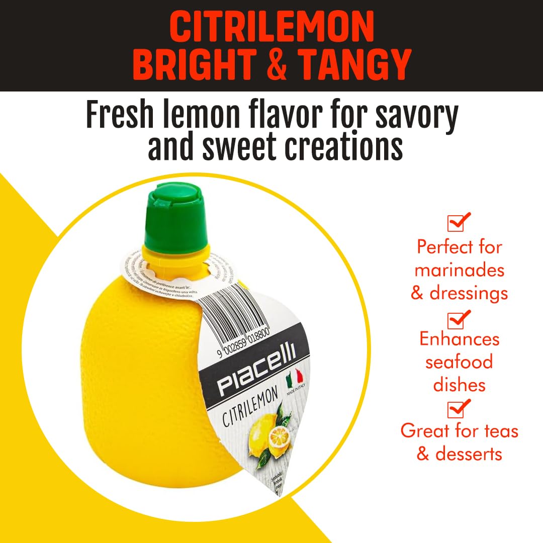 Piacelli CitrTrio Juice - Lemon, Lime & Orange Juice Concentrates Delivering Fresh, Natural Citrus Flavor for Cooking & Drinks - Lemon Juice Adds Zest