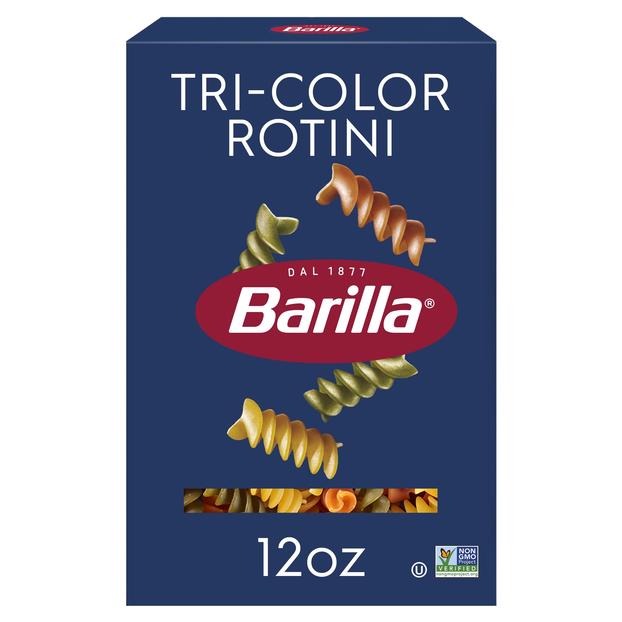 Barilla Tri-Color Rotini Pasta, 12 oz. Box - Non-GMO, Made with Durum Wheat Semolina - Kosher Certified