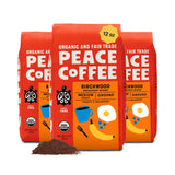 Peace Coffee Birchwood Breakfast Blend Ground Medium Roast Coffee, 12 oz, Pack of 3, Organic Fair Trade, Smooth, Mild Flavor, Shade Grown, Fresh