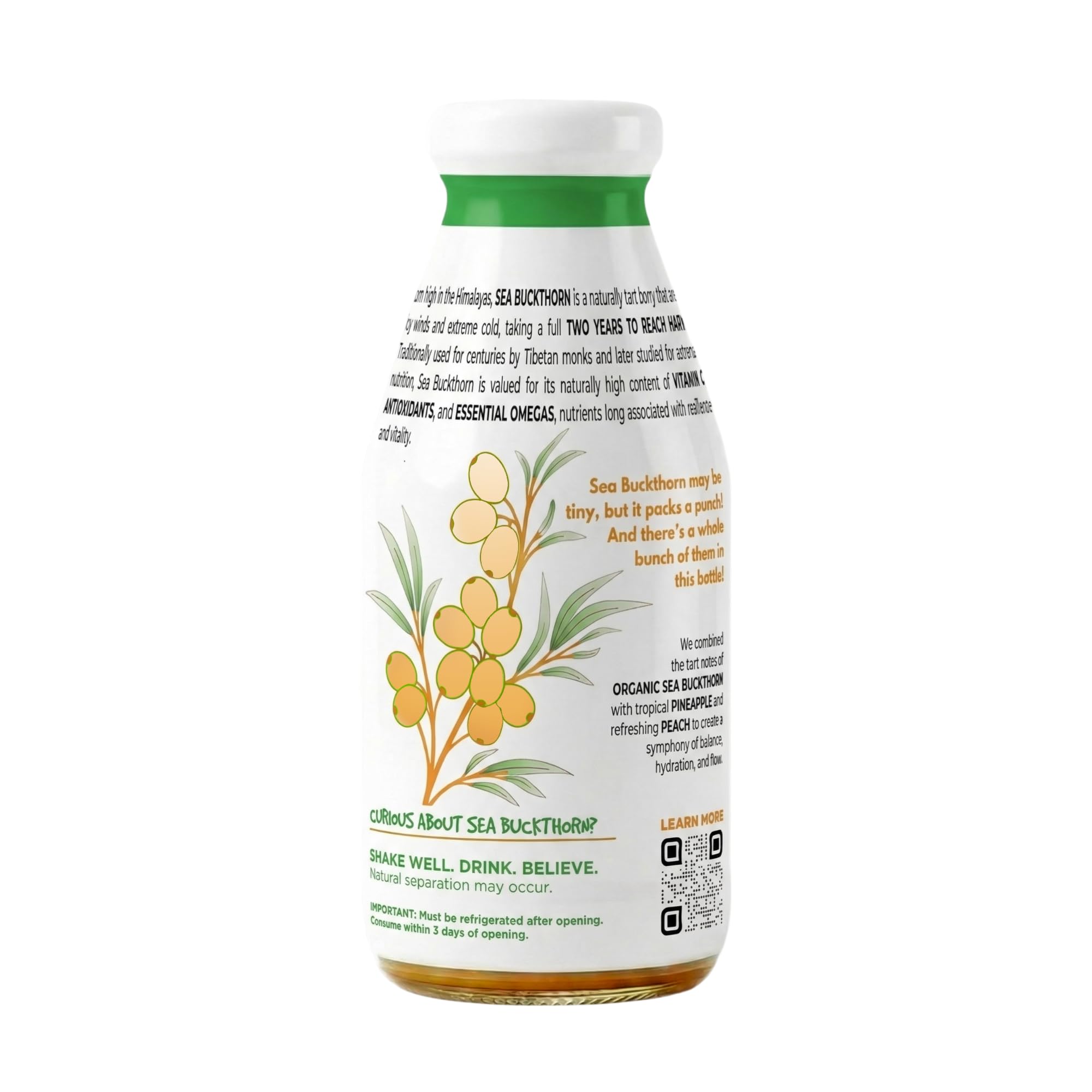 Miracle Sea Buckthorn HYDRATE - USDA Organic Sea Buckthorn Juice Drink | Omega 7 & Antioxidant Rich Superfruit | Apple, Carrot & Ginger Blend | No