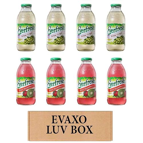 LUV BOX- variety Everfresh Juice 16 oz. pack of 8 , Everfresh White Grape , Everfresh 100% Juice- Kiwi Strawberry. by evaxo