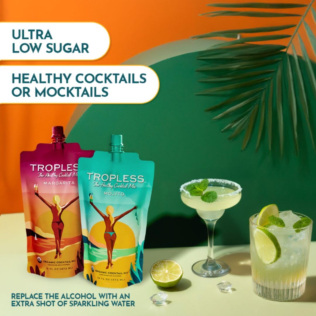 TROPLESS Healthy Margarita & Mojito Mix, No Sugar Added, Plant-Based Sweeteners, 5 Organic Ingredients, with Hydrating Coconut Water and Electrolytes