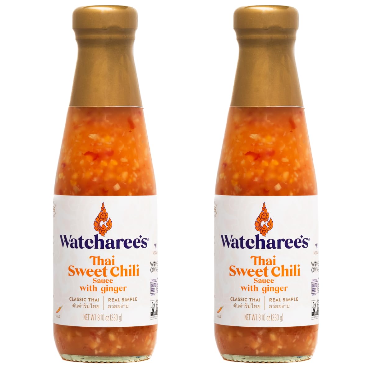 Watcharee's Thai Sweet Chili Ginger Sauce, Gluten Free, Vegan, Authentic Stir Fry, Dressing, Rice Seasoning, Condiment & Dipping Sauce -8.1 oz Bottle
