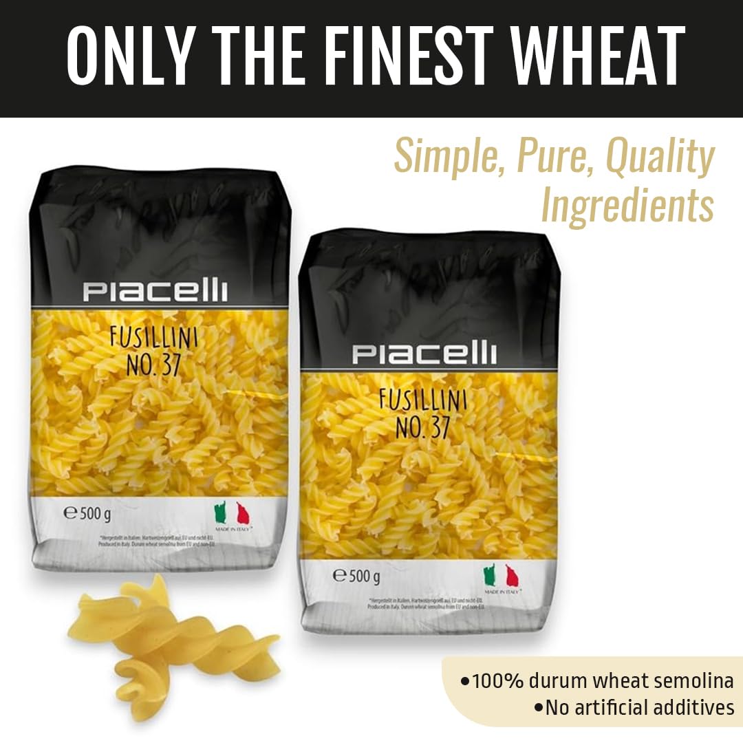 Piacelli Fusillini Pasta - Protein Pasta Made from Fine Durum Wheat Semolina for Rich Flavor - Enjoy Organic Noodles in Your Favorite Recipes