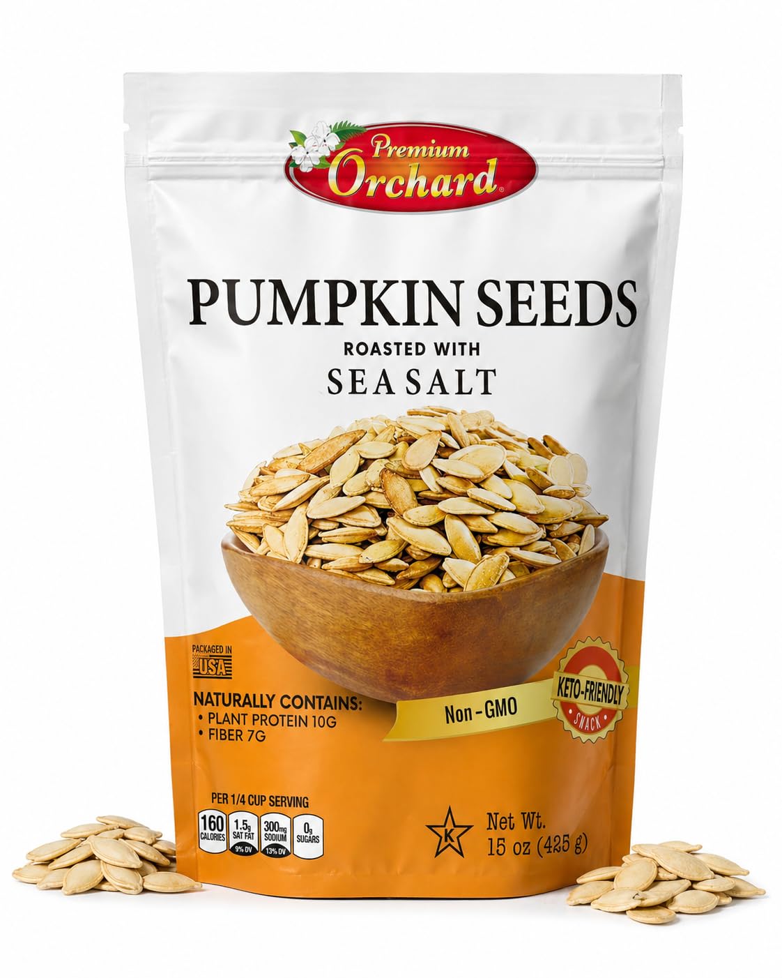 ROASTED PUMPKIN SEEDS to Eat in Shell by Premium Orchards MIXED NUTS - Salted with Sea Salt - Non-GMO Vegan Fresh Healthy Snacks/ - Great source