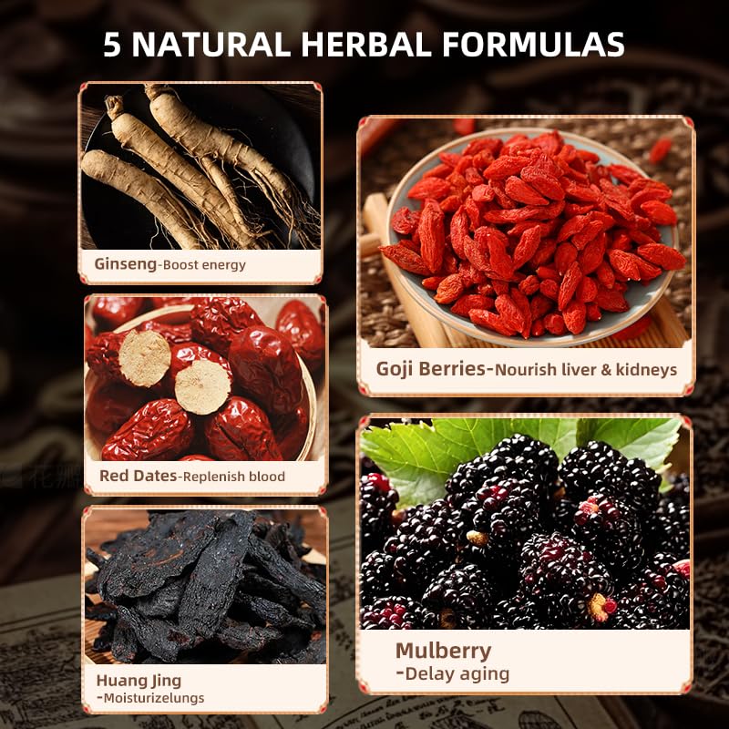 Luanka Ginseng Five Treasures Tea - Ginseng Red Date Dried Goji Berries Natural Chinese Herbal Tea Bags,Natural Organic nourish the kidney Tea for Men