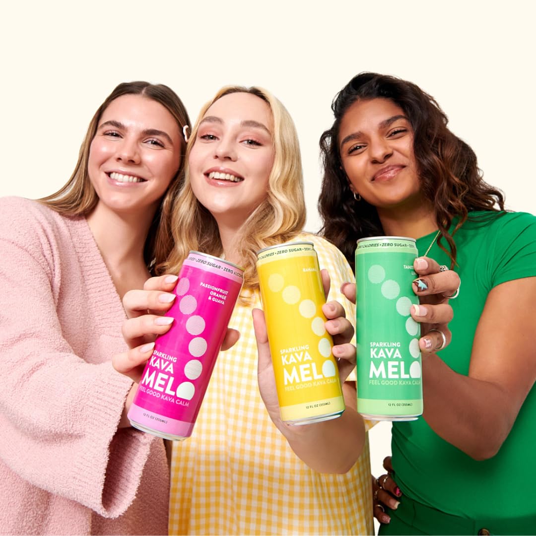 Melo Sparkling Kava Drink, Variety Pack, Non-Alcoholic, Sugar Free, Zero-Calorie Refreshing Beverage Assortment, 12 Pack, 12 oz Cans