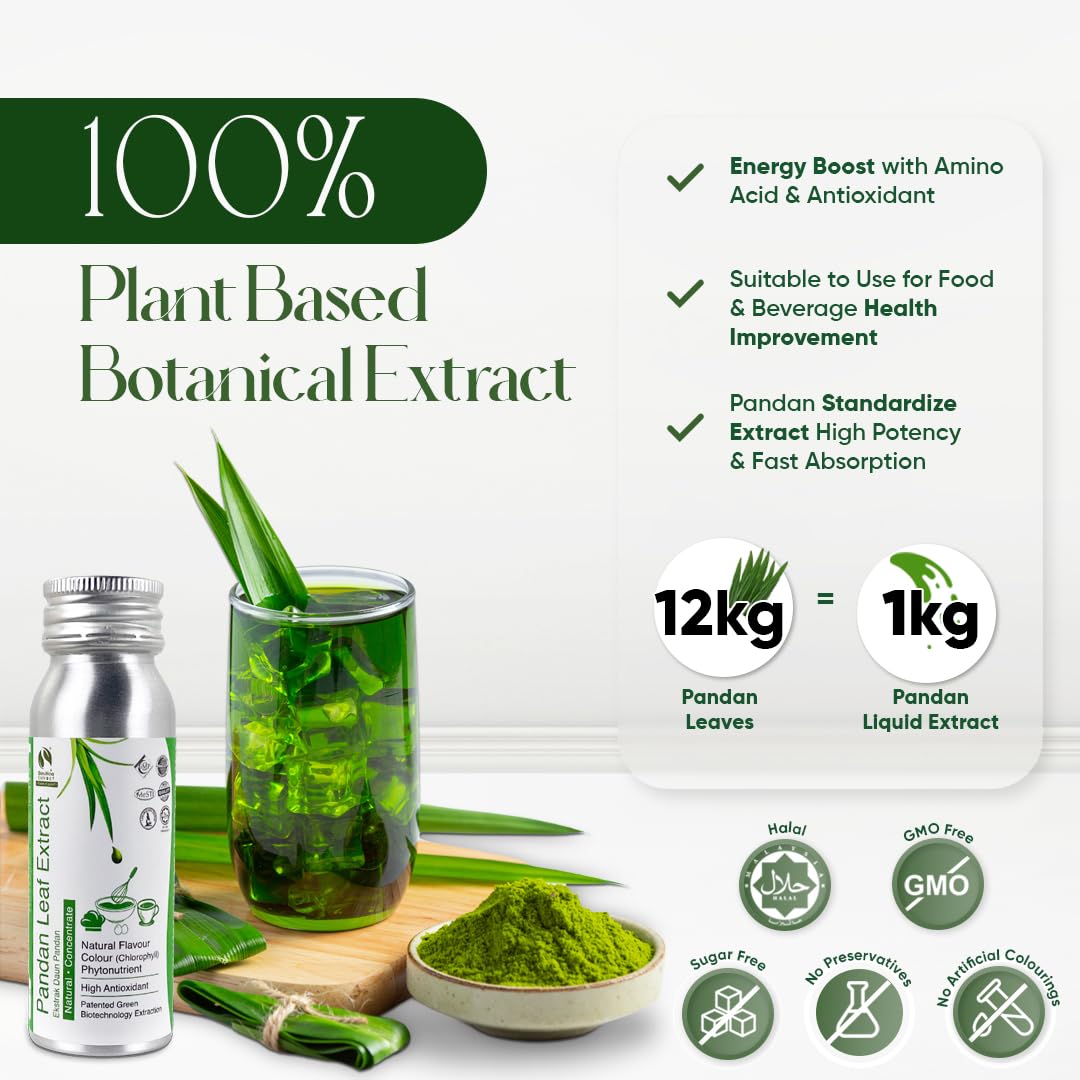 Pandan Extract Liquid Concentrate | No Artificial Additives, No Sugar Added | 100% Natural Asian Gourmet Flavoring & Coloring Ingredient for Healthy
