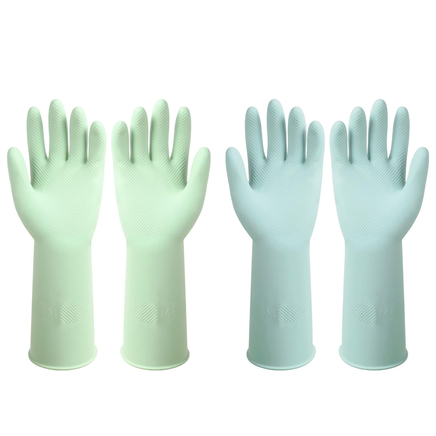 ZUIMER Dishwashing Rubber Gloves Reusable Kitchen Gloves 2Pairs Cleaning Gloves for Washing Dishes Long-lasting&Non-Slip (Light Blue&Light Green, M)