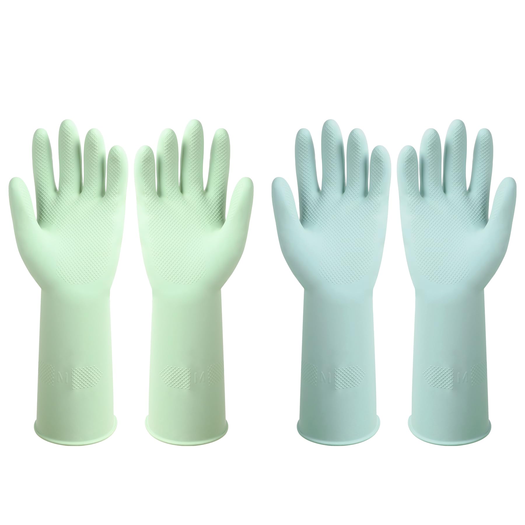 ZUIMER Dishwashing Rubber Gloves Reusable Kitchen Gloves 2Pairs Cleaning Gloves for Washing Dishes Long-lasting&Non-Slip (Light Blue&Light Green, M)
