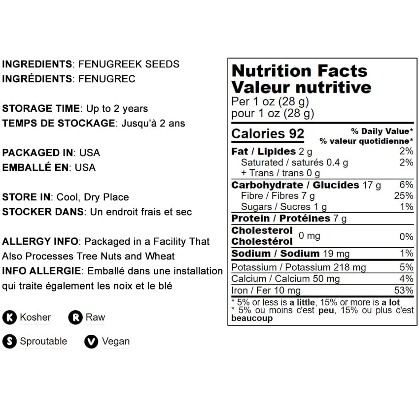 Fenugreek Seeds, 4 Pounds - Whole, Raw, Sproutable, Vegan, Kosher, Bulk Methi, Good Source of Dietary Fiber, Protein, Iron, Great for Pickling